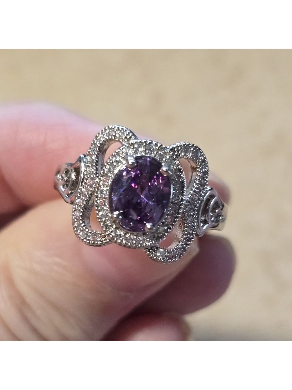 Elegant Silver and Purple Gemstone Ring